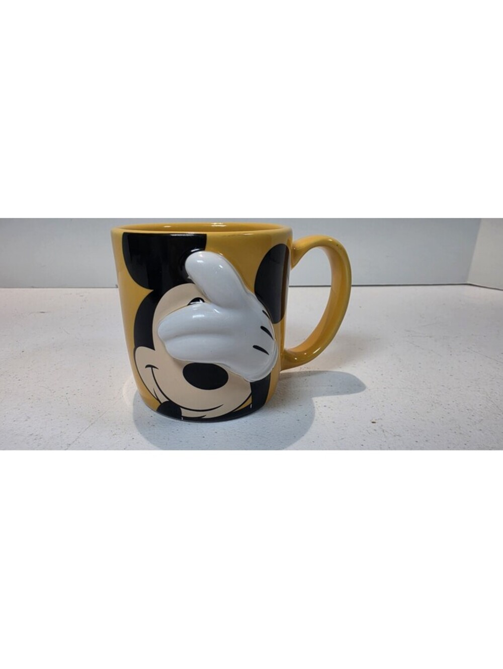 Disney Store Mickey Mouse Peek-a-Boo 3D Glove Yellow Ceramic Mug Cup